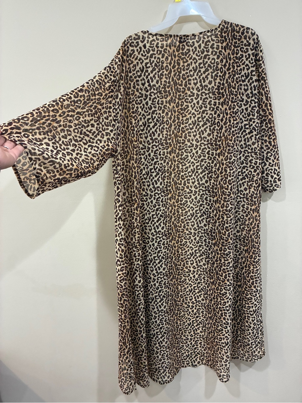 Leopard Print Open-Front sheer Kimono Cover-Up - Brown/Black - Picture 3 of 4